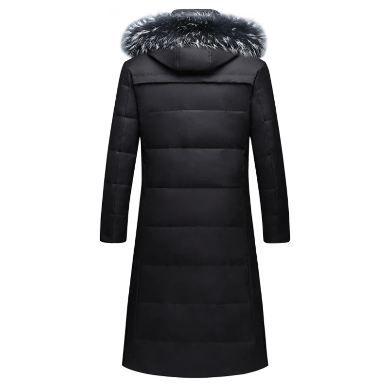 2020 Winter New Men's Knee Long Down Jacket Fashion Thicken Warm White Duck Down Fur Collar Hooded Parka Coat Male Brand Clothes