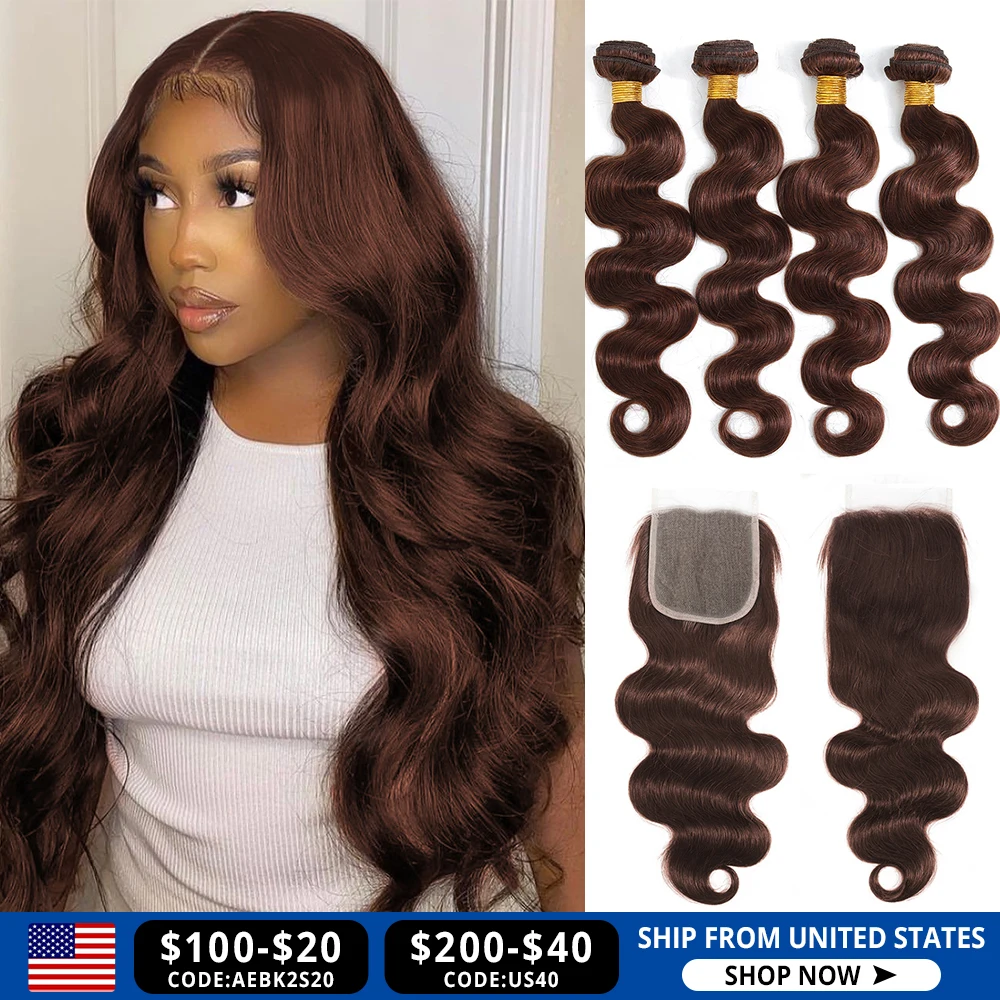 Ed Bundles With Closure Body Wave Brazilian Human Hair Weave Bundles With Hd Lace Closure Ombre Brown Extensions For Women