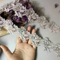 10pcs gray polyester rose flower embroidered lace trim ribbon fabric sewing craft for costume wedding dress decoration 5 55cm