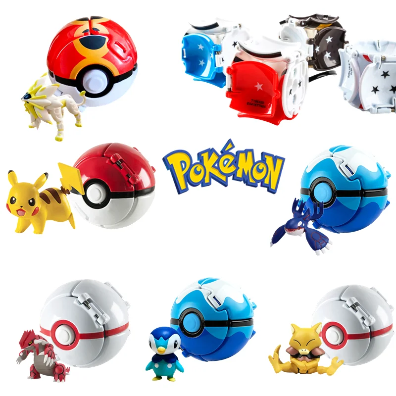 Toy Pikachu Mewtwo Solgaleo Grodon Action Figure Filp Pokeball For Child Birthday Gift