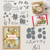 2022 new pattern tree rings christmas clear stamps sets house flowers and leaves metal cutting dies for greeting card making