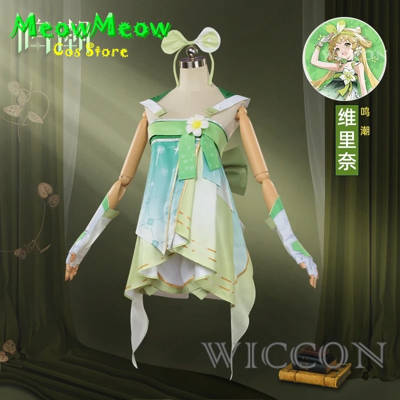 Wuthering волны Verina косплей костюм парик платье серьги перчатка для ног натуральные