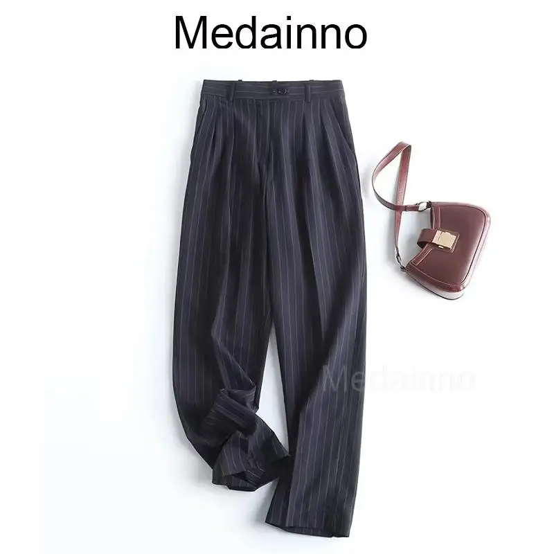 

Medainno 2023 Spring Summer Fashion Woman New Vertical Striped Straight Suit Pants Simple Casual Commute Bottoms Female Chic