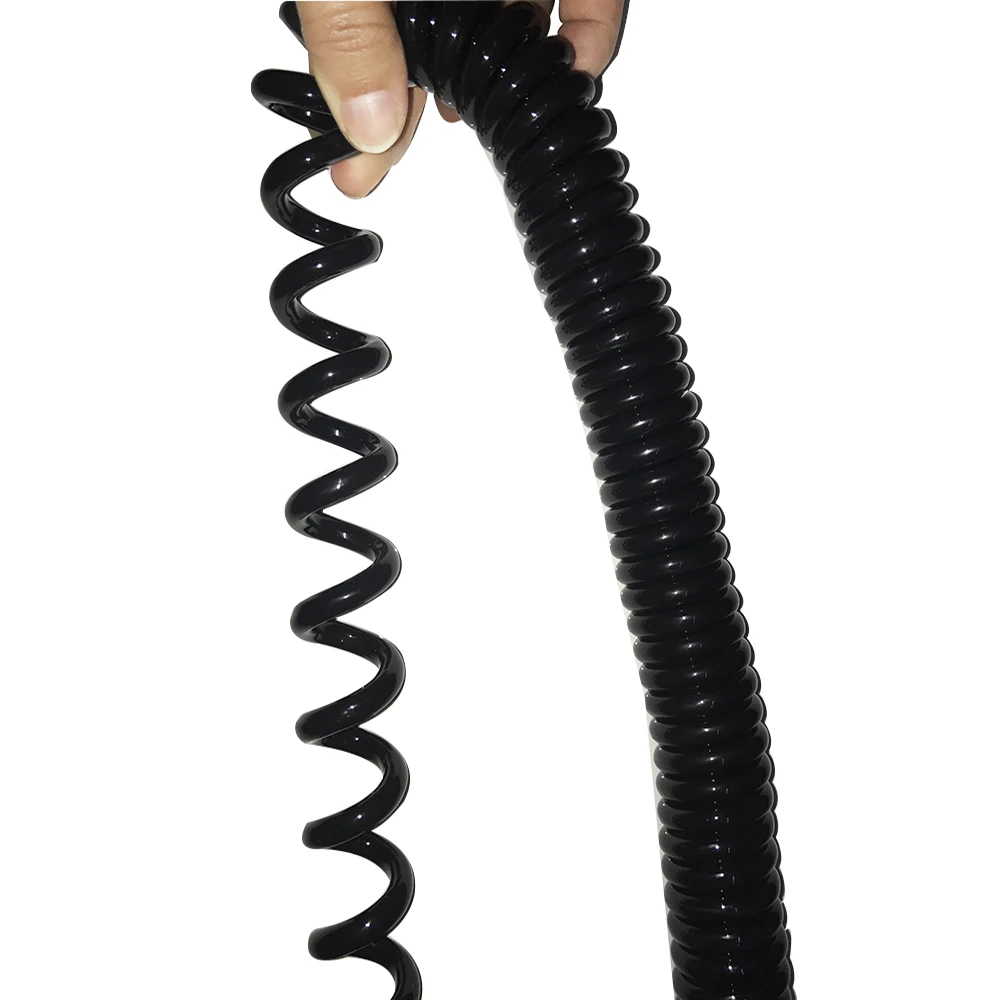 20AWG 6-жильный спиральный кабель, пружинный шнур питания, Телескопический Черный медный провод, черный удлинитель с полиуретановым покрытием, регулируемая длина