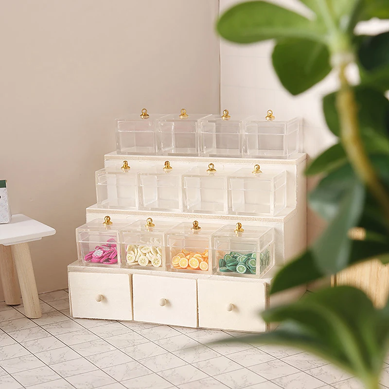 

1:12 Dollhouse Miniature Display Rack Candy Box Drawer Cabinet W/Clear Box Furniture Model Decor Toy Doll House Accessories