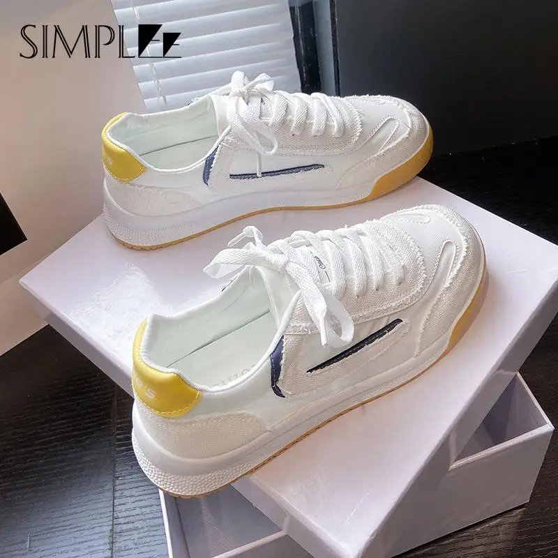 

Women's White Sneakers Fashion Canvas Lace-Up Ladies Vulcanized Shoes Student Casual Running Sports Shoes 2022 Female Footwear