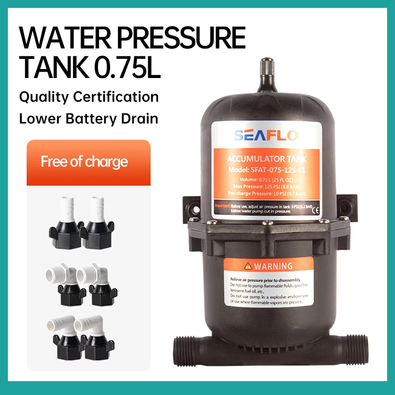 

SEAFLOMarine RV Water Accumulator Tank Boat Water Pump 23.5 oz Pressure Accumulator 125 PSI