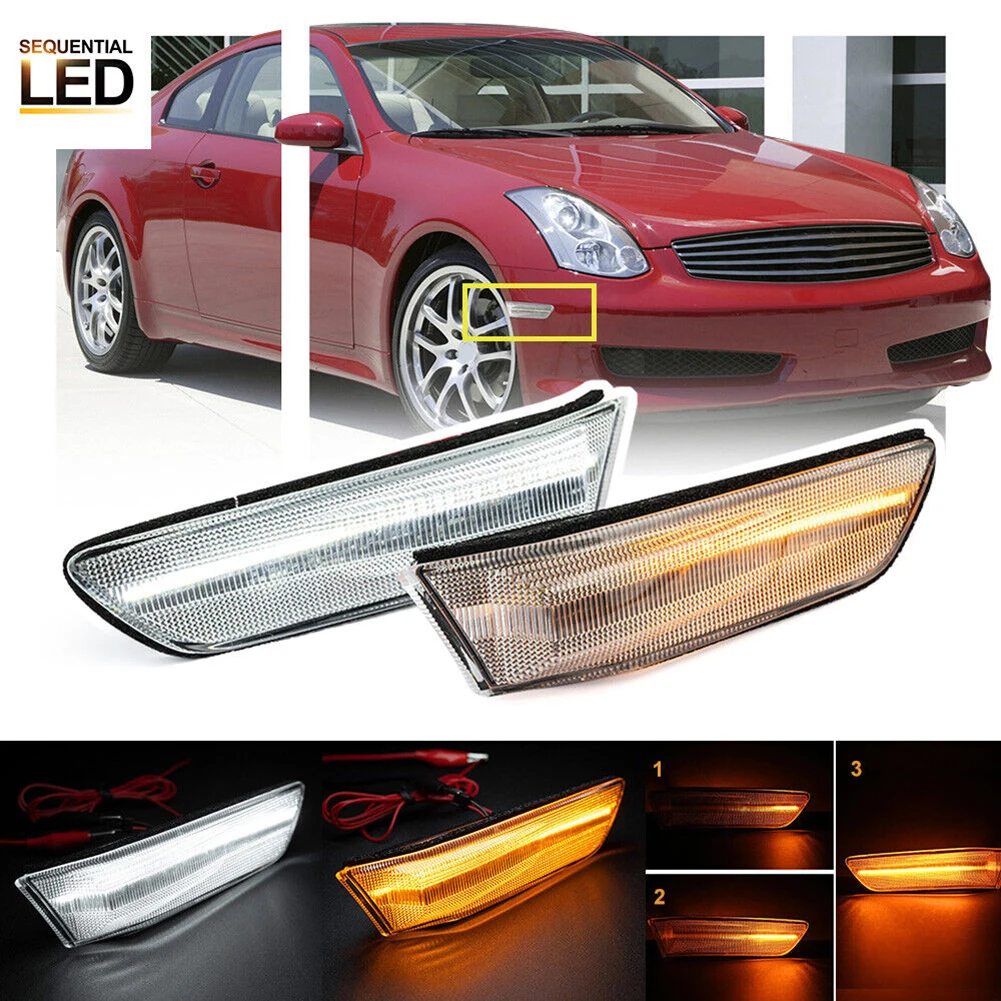 

Sequential Side Marker Light For Infiniti G35 Coupe 03-07 Clear Lens Turn Light LED Side Marker Lights