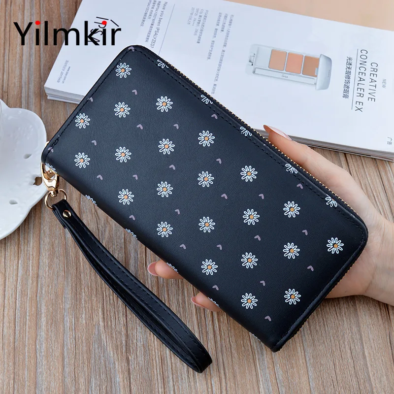 

Длинный кожаный кошелек с простым принтом для женщин, многофункциональный держатель для кредитных карт на молнии, Дамский бумажник большой...