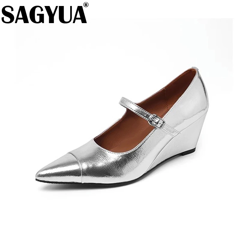 Сексуальная женская обувь на танкетке с острым носком кожаные сандалии высоком