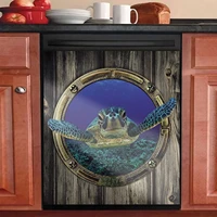 sea turtle decor oil painting sticker magnetic dishwasher door cover decal for refrigerator window fridge magnet paster kitcen d