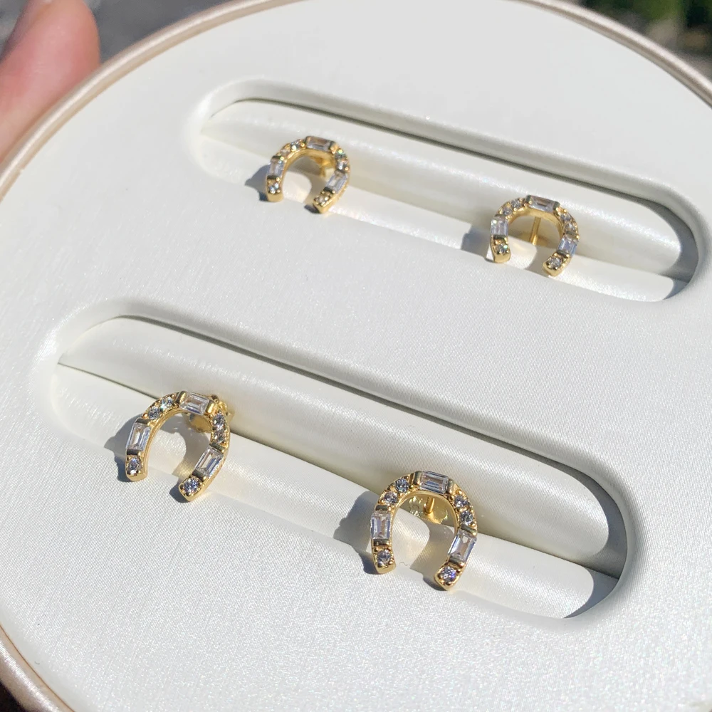 Настоящее серебро 925 пробы прозрачные серьги-гвоздики с подковой U-образной формы