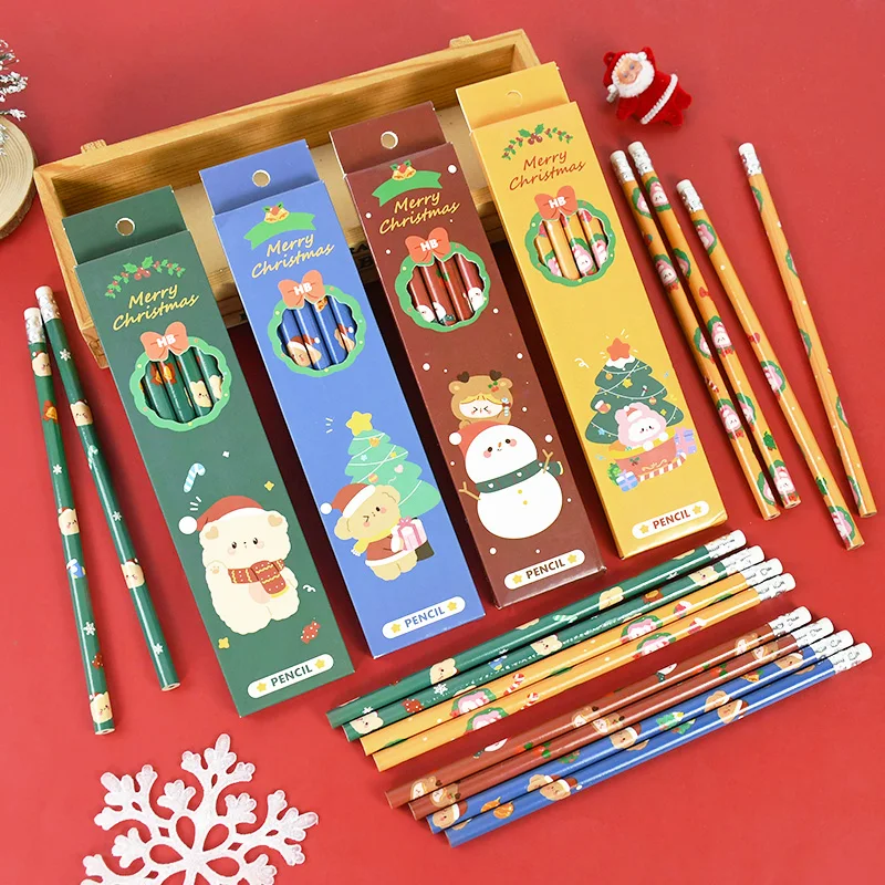 

6Pcs/Lot Christmas Boxed Pencils With Eraser HB Pencil Cartoon Snowman Student Writing Drawing Sketch Pen School Supplies