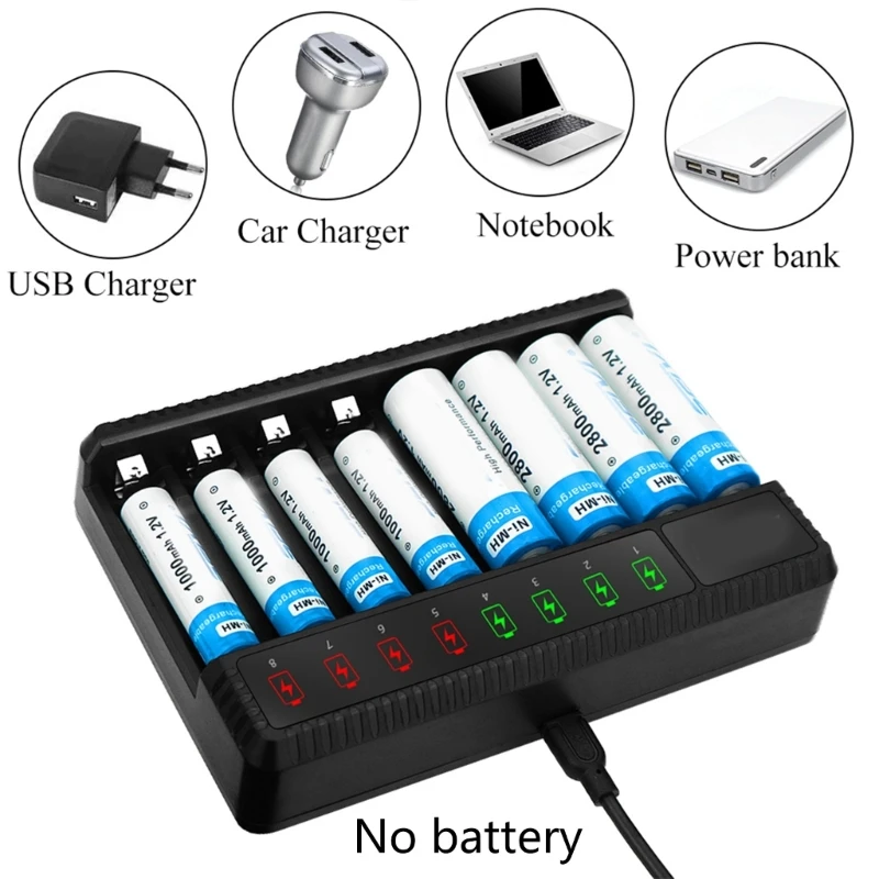 

8 Slot Battery AA AAA Battery for NiMh NiCd Rechargeable Batteries with LCD Display Type-C Input Dropship
