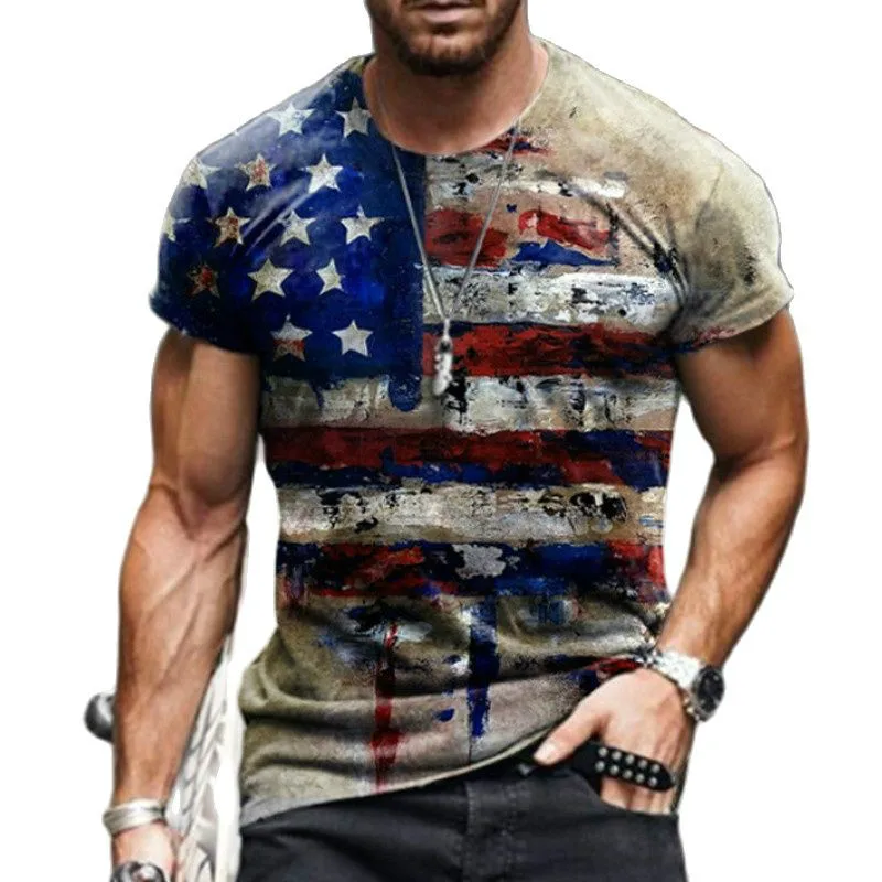 

Summer New 3D Printing European And American Style Flag Pattern Casual T-shirt, 2022 Fashion Cool Round Neck Top Clothes