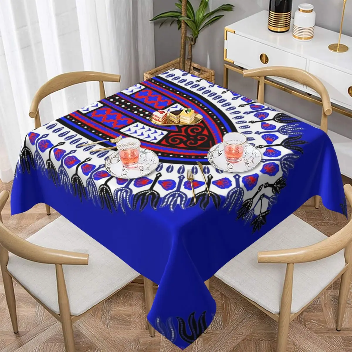 

Blue Dashiki Tablecloth Retro African Print Printed Protection Table Cover Polyester Buffet Cheap Kawaii Table Cloth