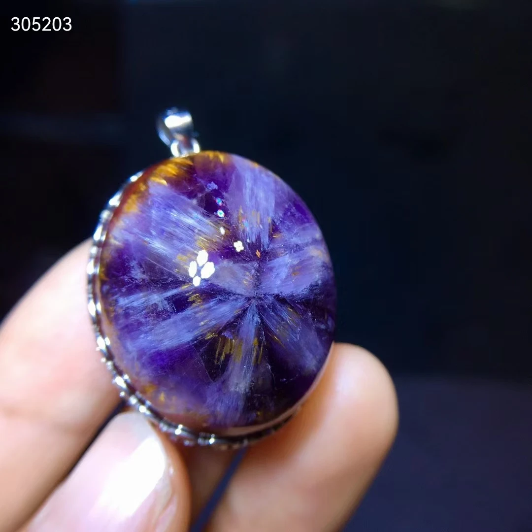 Натуральный Cacoxenite Auralite 23 Фиолетовый Красный кулон рутилированный бисер 45 8/27 5 мм