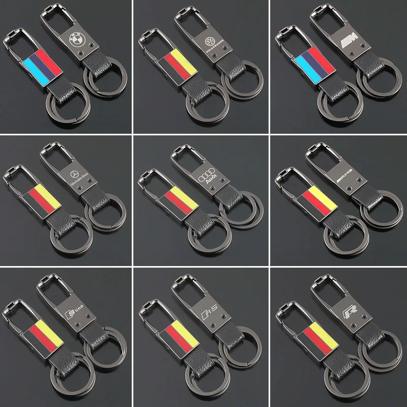 

Leather Car Metal Car Logo Key Chain Pendant For BMW M Three-color Sports Logo Audi Sline Audi RS Volkswagen R Mercedes-Benz AMG