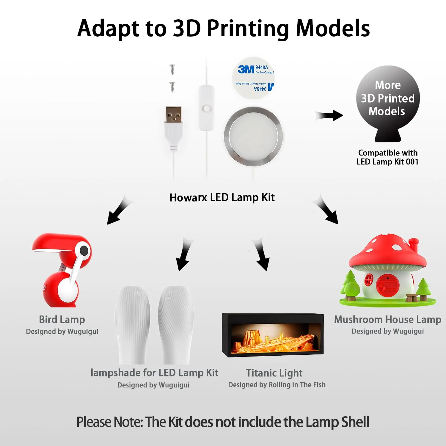 Фото Комплект светодиодных ламп для 3D-принтера 001, для Bambu lab A1/A1mini/P1S/P1P/X1C, мягкий белый свет с питанием от USB, теплый свет 3000K №2