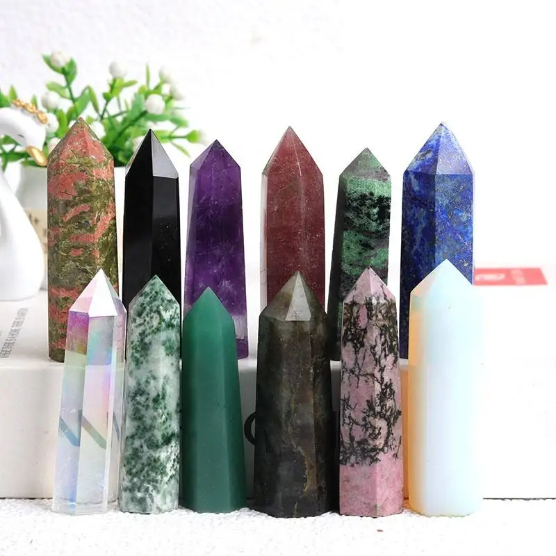 4-8cm Natural Crystals Point Rose Quartz Tower Fluorite Healing Crystal Wand