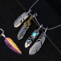 fashion hip hop long chain necklace for women men stainless steel jewelry feather series chain necklace punk necklaces jewelry