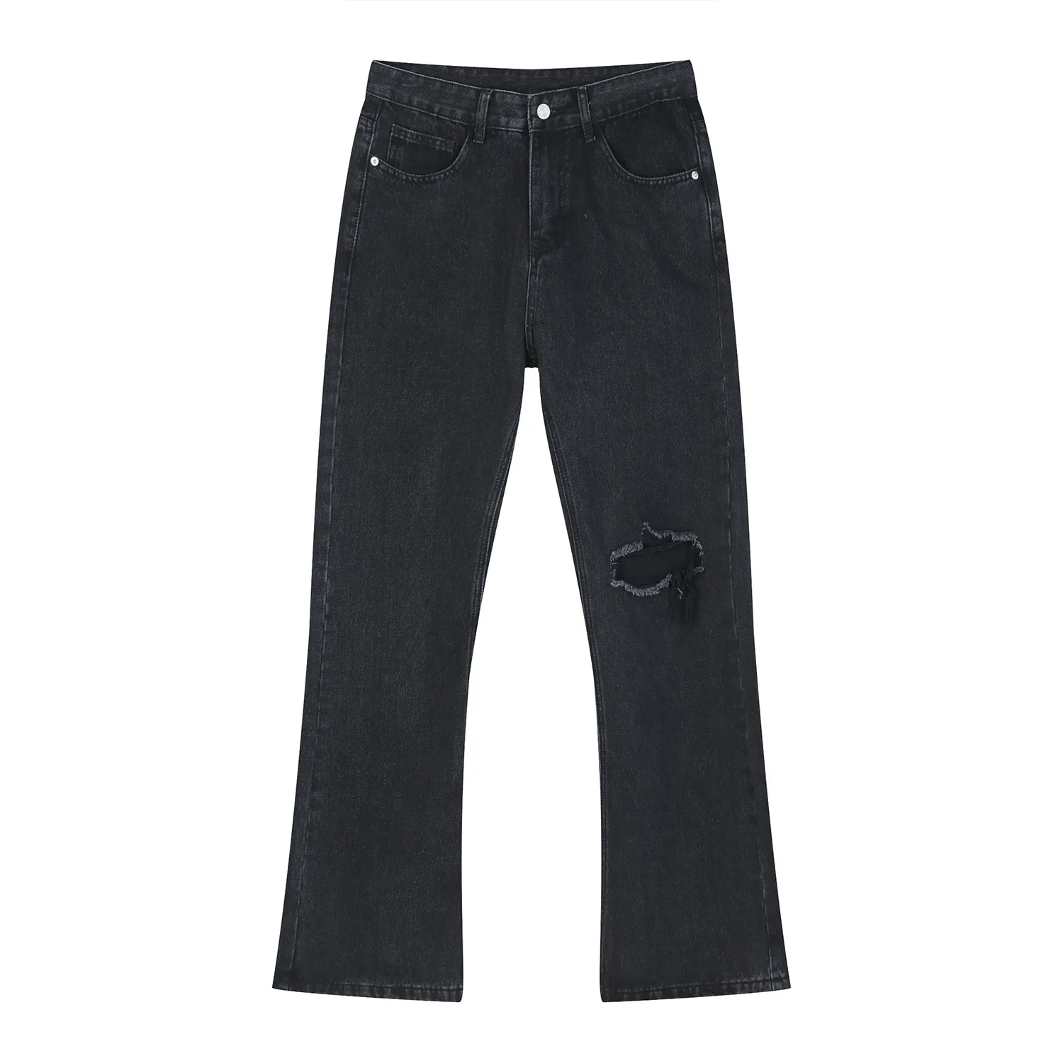 Four Seasons Korean Version Loose Hole Micro-Flare Design Jeans Men's Wide Leg Pants Men's Streetwear Ins Hot Sale Men Clothing