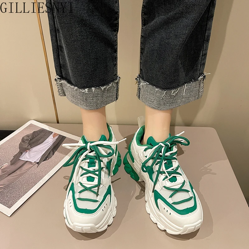 

Женские сетчатые кроссовки, дышащие, на шнуровке, Вулканизированная подошва, для ходьбы, тенниса, Уличная обувь для папы