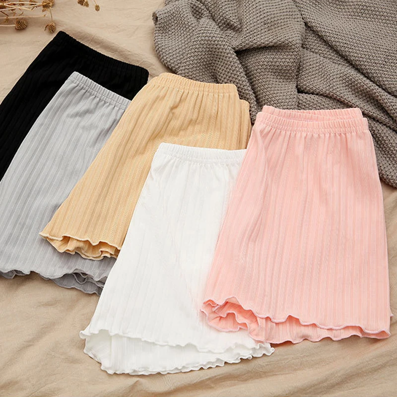 

Женские летние защитные брюки, ребристые полосатые шорты, однотонные боксеры с оборками и агарическим подолом