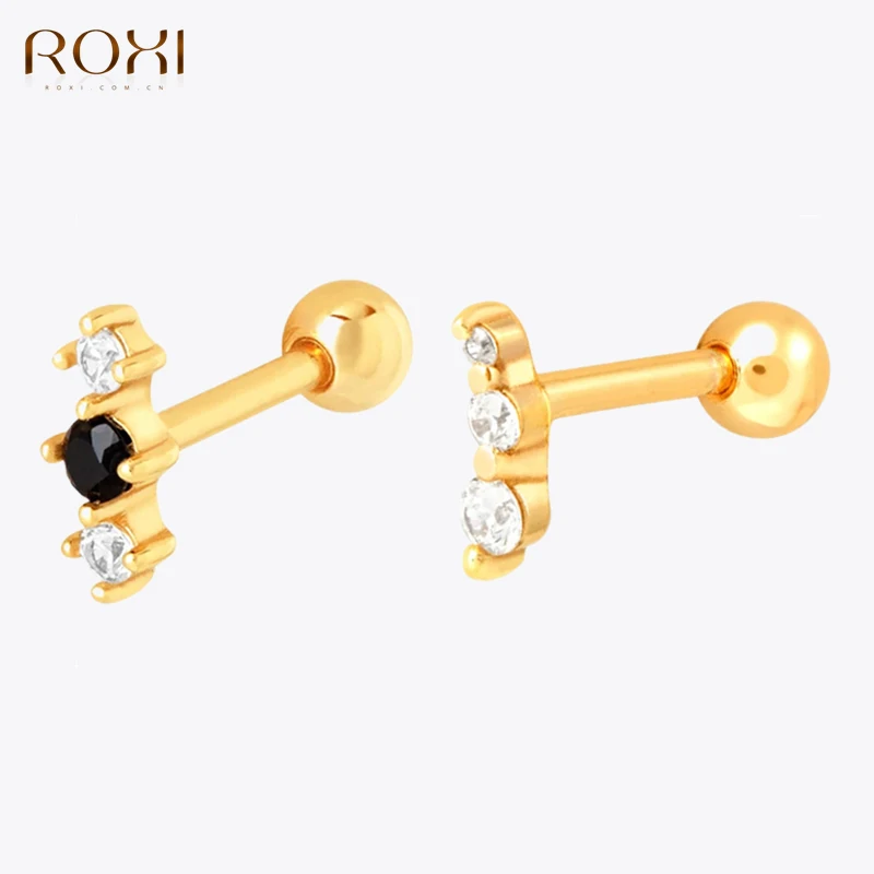 

ROXI 1 Pair Geometric 3Pcs Zircons Stud Earring For Women 925 Sterling Silver Thread Ball Piercing Jewelry pendientes plata