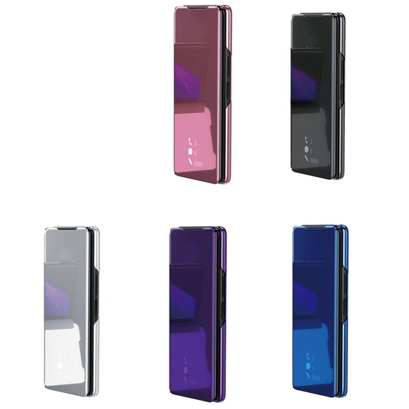 

Умный зеркальный флип-чехол для Samsung Galaxy Z Fold 2, кожаный чехол для телефона, функция кронштейна