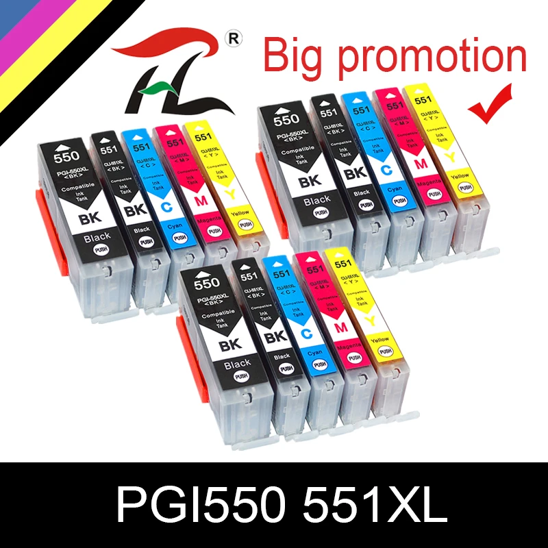 

15PCS PGI550 XL Compatible Canon CLI 551 PGI 550 Ink Cartridge for Pixma iP7250 iX6850 MG5550 MG5650 MG6450 MG6650 MX725 MX925