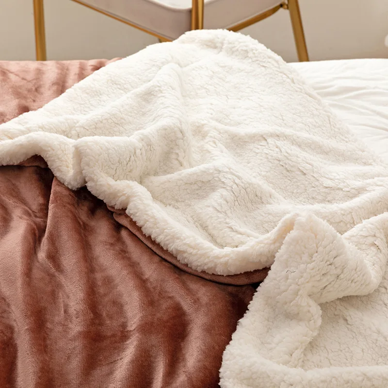 

Утолщенное многофункциональное Двухслойное покрывало, зимнее Флисовое одеяло для сна, однотонное одеяло из ягненка/фланели