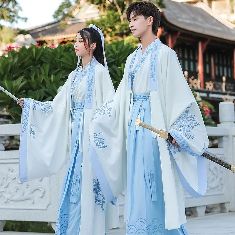 3Pc Set Chinese Traditional Clothing Fairy Ancient Costume Martial Arts Suit Men's Summer Couples Cosplay Full Set Crane Hanfu