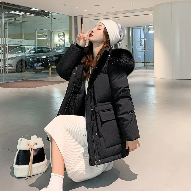 Winter Cargo Puffer Jackets with Faux Fox Collar for Women Korean Fashion Trends Streetwear Teenage Bubble Coats Female Clothing