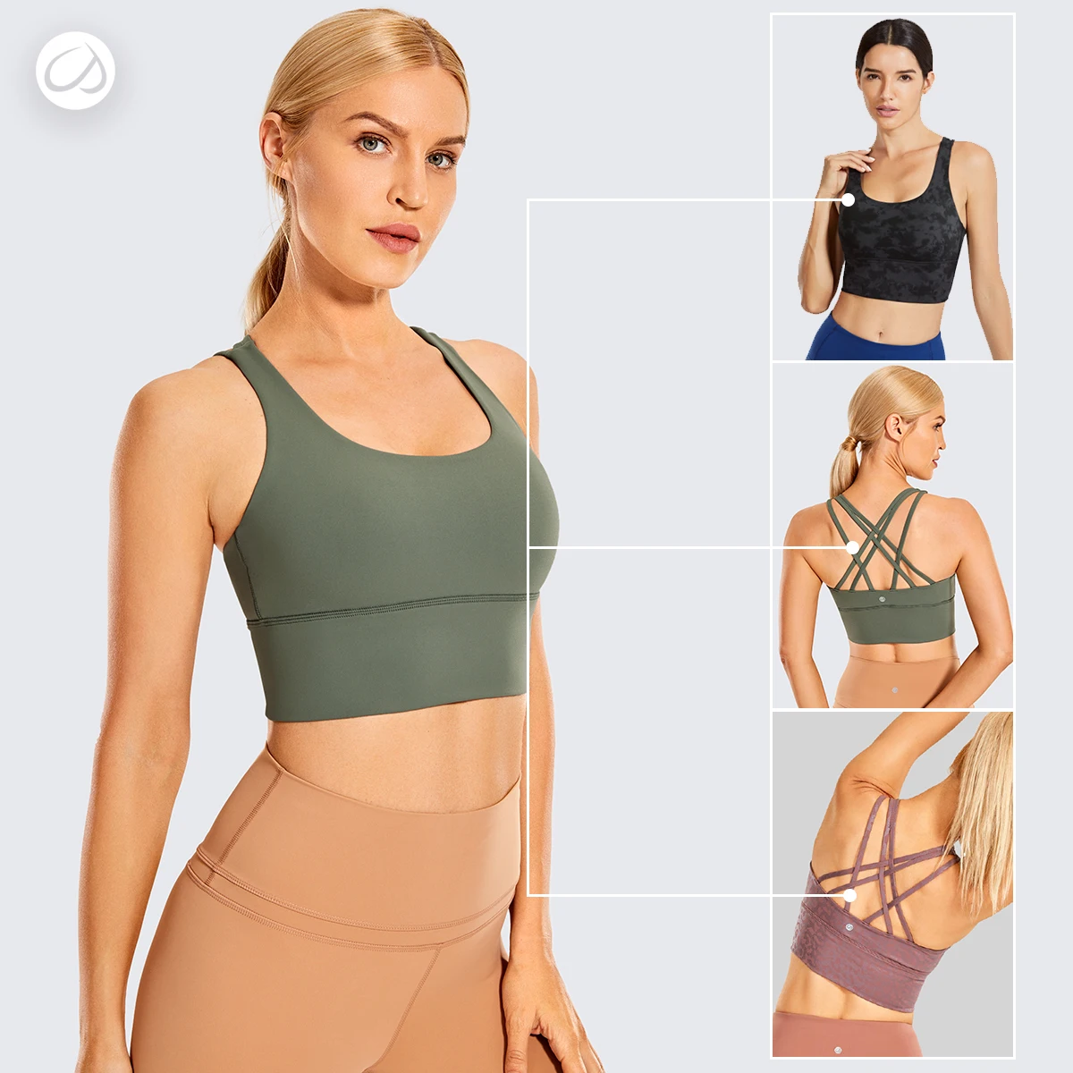 CRZ YOGA Strappy Yoga Bra Top for Women Longline Wirefree Padded Medium Support Sports Bras