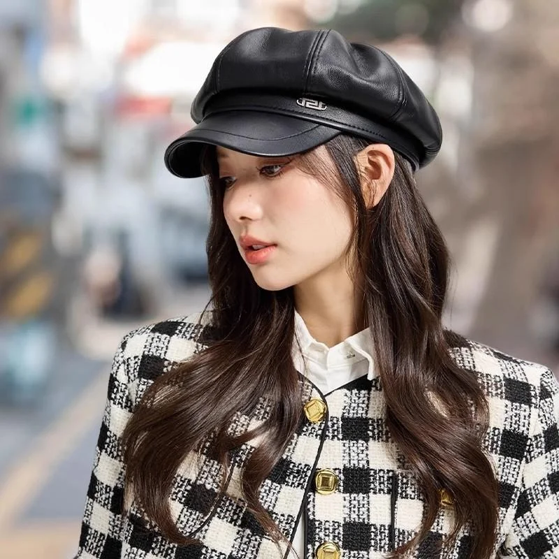 Флагманская черная восьмиугольная кепка из искусственной кожи с