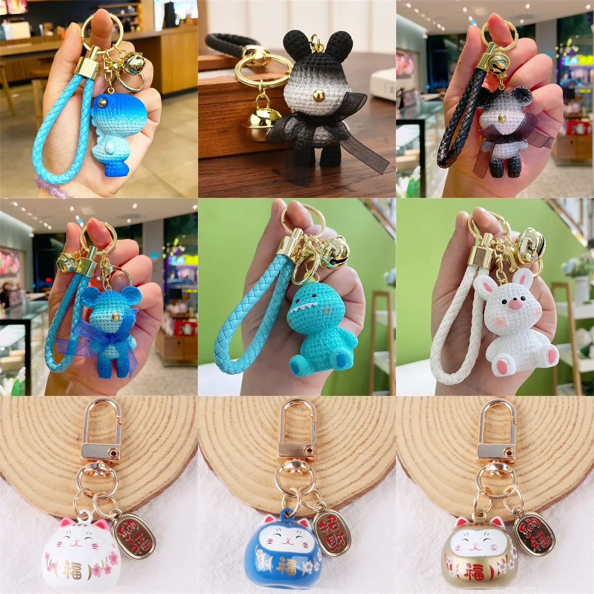 

Cartoon Cute Resin dinosaur Keychain Gradient Bear Car Key Chain Bag Charm Cat Pendant Accessories