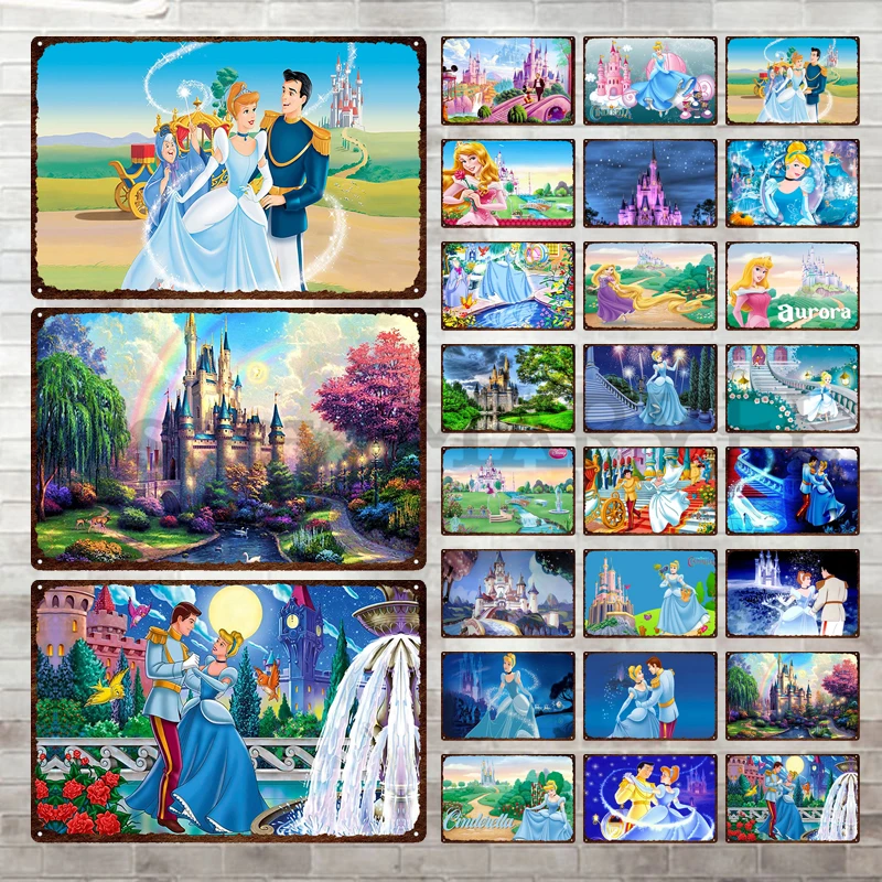 

Металлический знак «Замок принцессы» Disney, принцесса принцессы принца из мультфильма, жестяная Наклейка на стену, жестяной знак, декор для к...