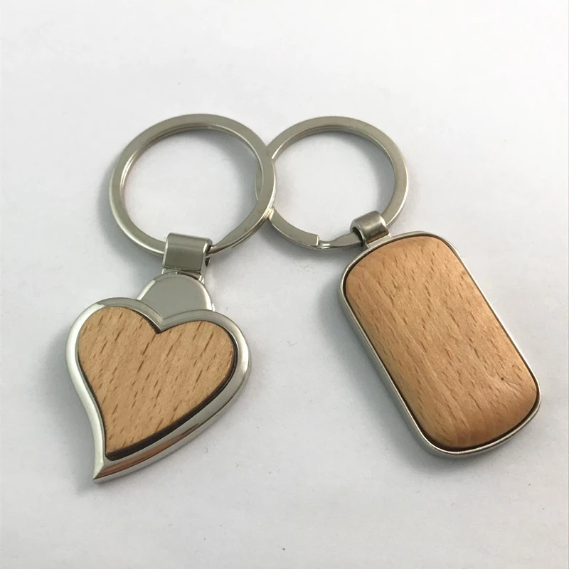 Metal Wood Keychain Heart Shaped Wooden Key Ring Engrave Custom Keyring Personalized Lettering Blanks DIY Factory Wholesale Bulk