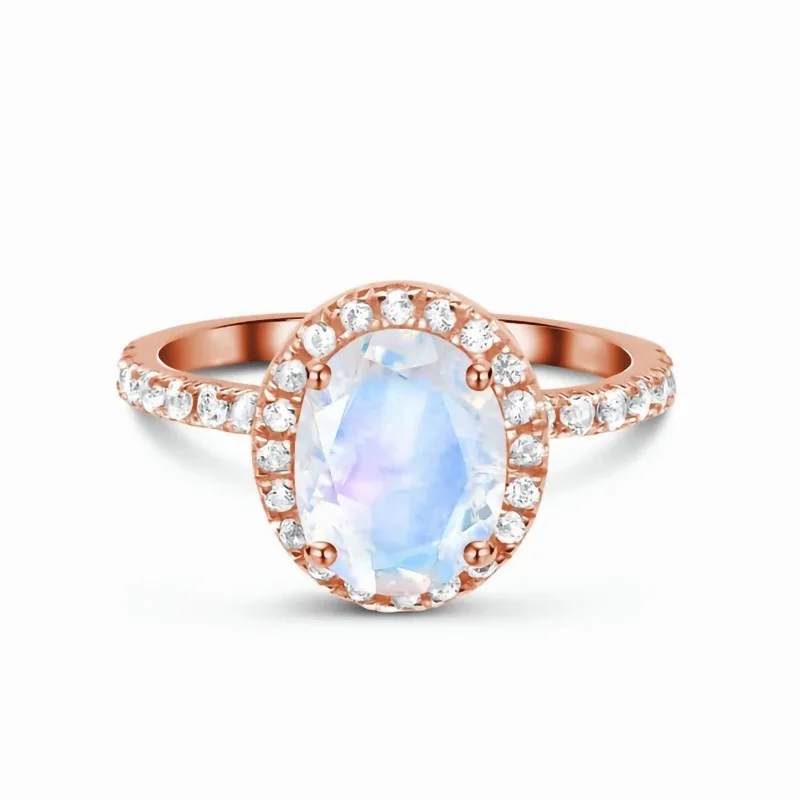 

Hot selling S925 sterling silver micro zircon moonstone rose gold ring female niche design light luxury and exquisite
