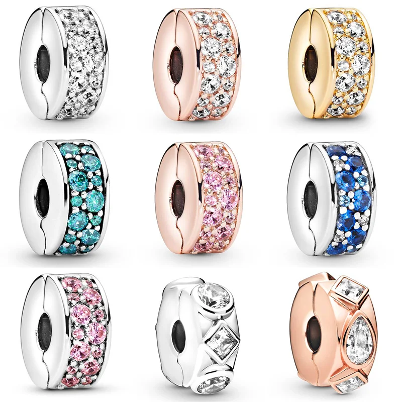 

More Color Crystal With 925 Sterling Silver Clip Stopper Beads For Original Pandora Charms Women Bracelets & Bangles Jewelry