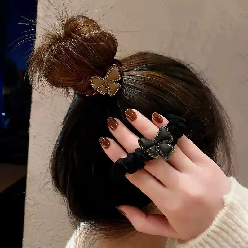 

2022 New Fashion Wavy Rubber Bands Scrunchie Hair Accessories Elastic Band Hair Rope Rhinestone Bows For Ladies Headbands