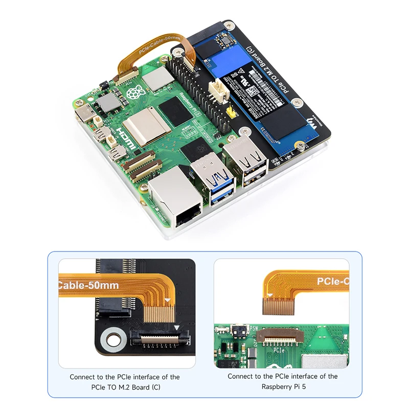 Плата PCIe-M.2 (C) Высокоскоростное чтение и запись для Raspberry Pi 5 2280/2260/2242/2230 SSD с