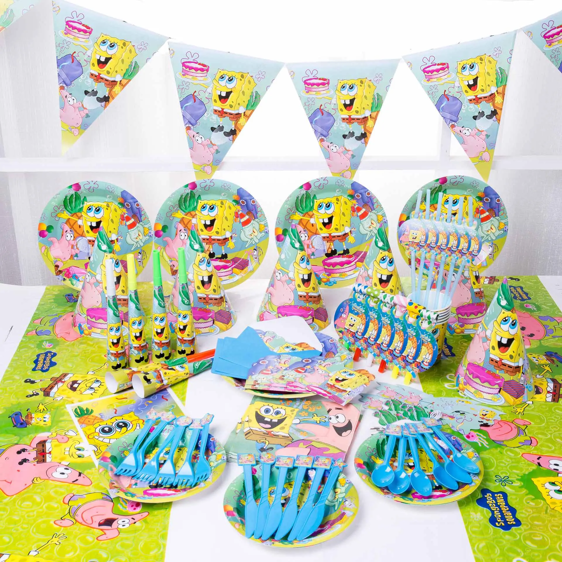 

Cartoon Sponge-Baby Birthday Party Decoration Disposable Tableware Paper Flag Sticker Baby Shower Party Supplies