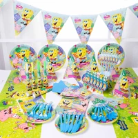 cartoon sponge baby birthday party decoration disposable tableware paper flag sticker baby shower party supplies