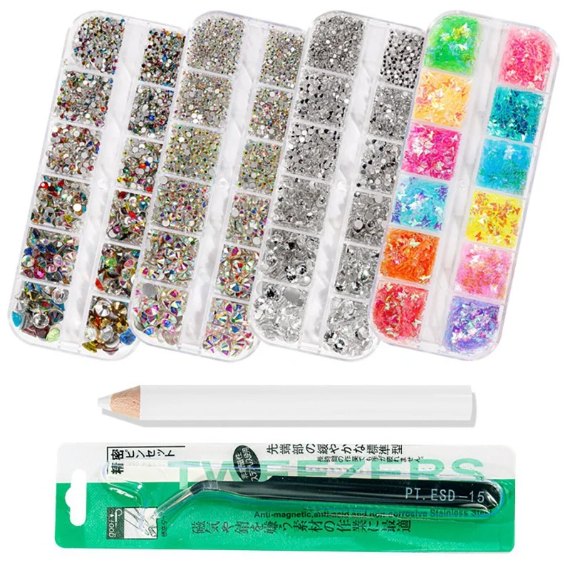 

4 коробки, 12 ячеек, лист из древесной целлюлозы, украшение для ногтевого дизайна, цветные бабочки, алмазы, набор 3d-ручек