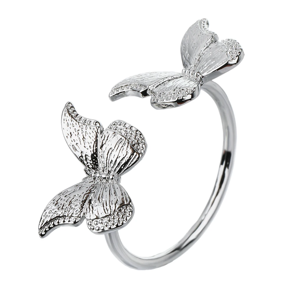 

Poulisa Double Butterfly 925 Sterling Silver Open Ring Adjustable S925 Opening Rings for Women Simple Two Butterflies Flexible