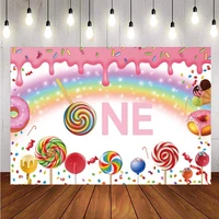 lollipop donuts photo backdrop ice cream candy rainbow baby shower girls 1st birthday party photography background banner prop