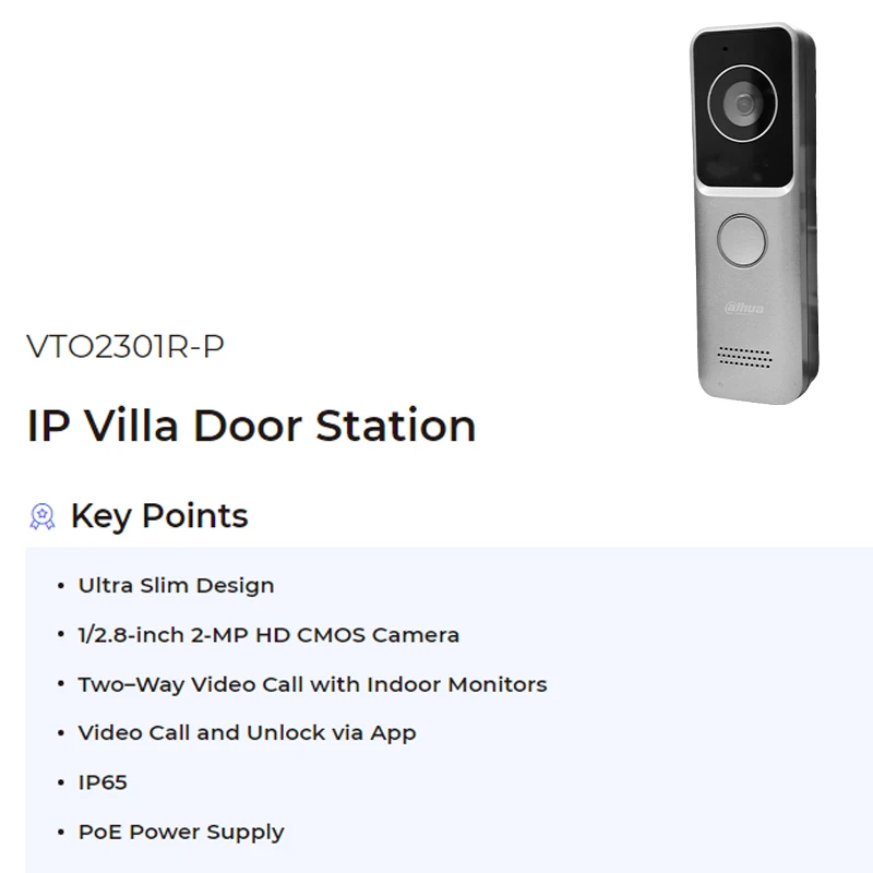 Фото Оригинальный видеодомофон Dahua 2MP PoE VTO2301R-P для улицы, миниатюрный IP-видеодомофон с ONVIF, HD ночным видением, двусторонней аудиосвязью и полной цифровой технологией. №2