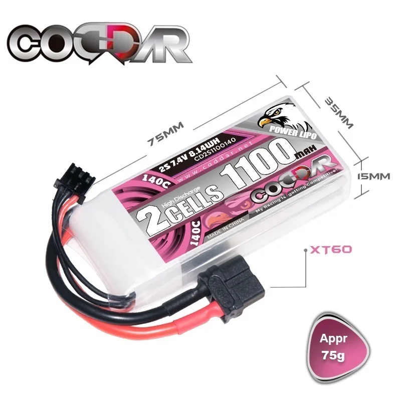 

Аккумулятор литий-полимерный CODDAR MAX 280C 2S 7,4 в 1100 мАч для радиоуправляемого вертолета квадрокоптера FPV гоночного дрона автомобильные запчаст...